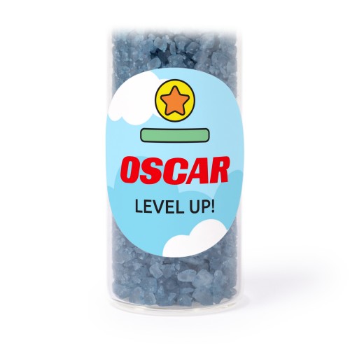 Tube avec sticker rond &amp; sel de bain bleu (lot de 12)