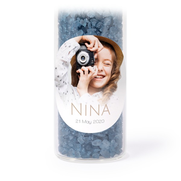 Glassrør med runde klistremerker & blått badesalt - 12 stk