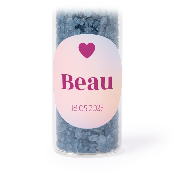 Glazen buisjes met ronde stickers & blauw badzout (set van 12)