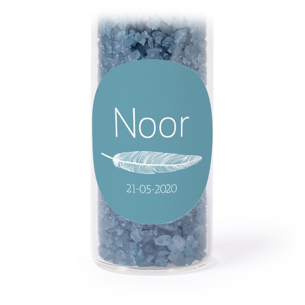 Glazen buisjes met ronde stickers & blauw badzout (set van 12)
