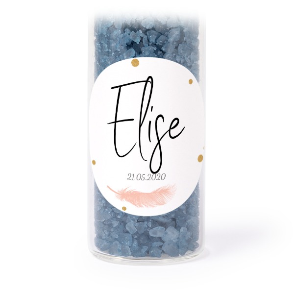 Glass tubes with round stickers & blue bath salt - set of 12 Glass tubes with round stickers & blue bath salt - set of 12