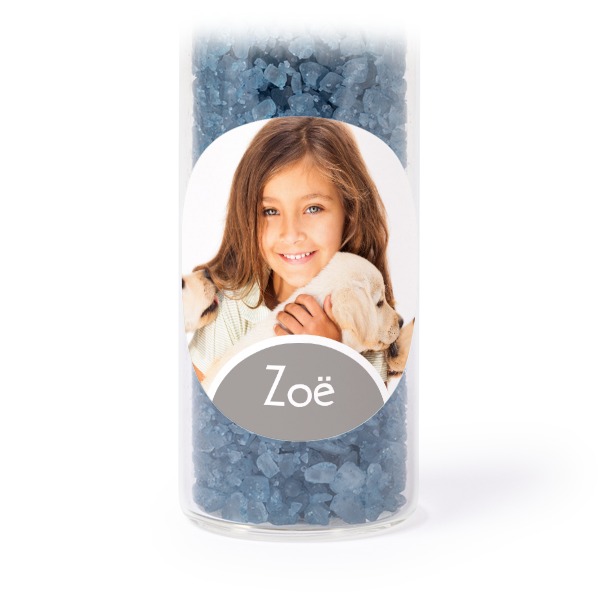 Glassrør med runde klistremerker & blått badesalt - 12 stk