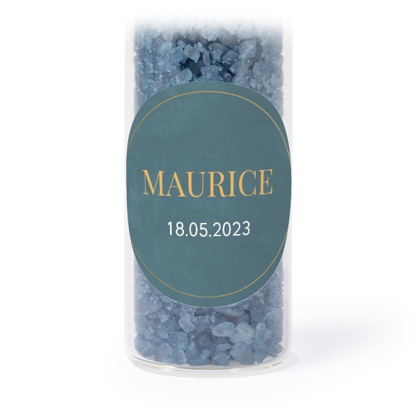 Tube avec sticker rond & sel de bain bleu (lot de 12) Tube avec sticker rond & sel de bain bleu (lot de 12)