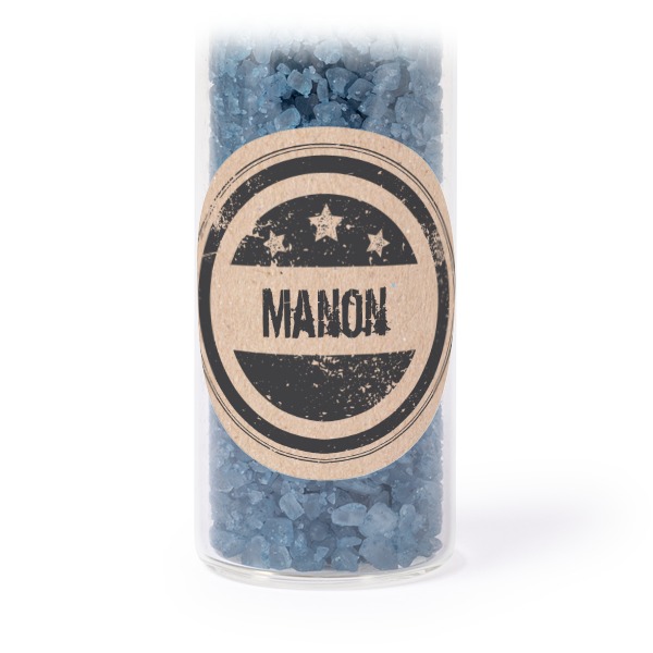 Glazen buisjes met ronde stickers & blauw badzout (set van 12)