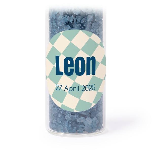 Tube avec sticker rond & sel de bain bleu (lot de 12) Tube avec sticker rond & sel de bain bleu (lot de 12)