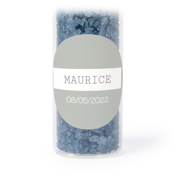 Tube avec sticker rond & sel de bain bleu (lot de 12)