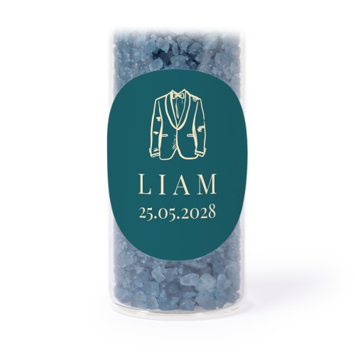 Glasrör med runda klistermärken & blått badsalt - 12 st