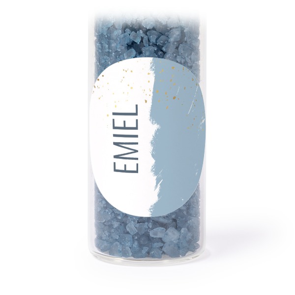 Tube avec sticker rond &amp; sel de bain bleu (lot de 12)