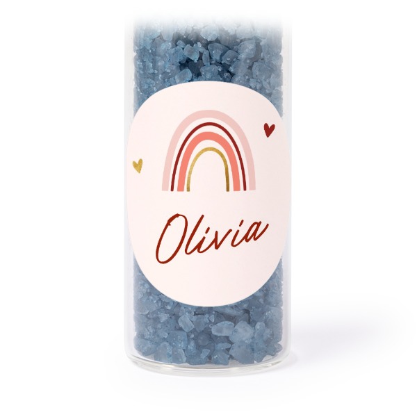 Glazen buisjes met ronde stickers & blauw badzout (set van 12)