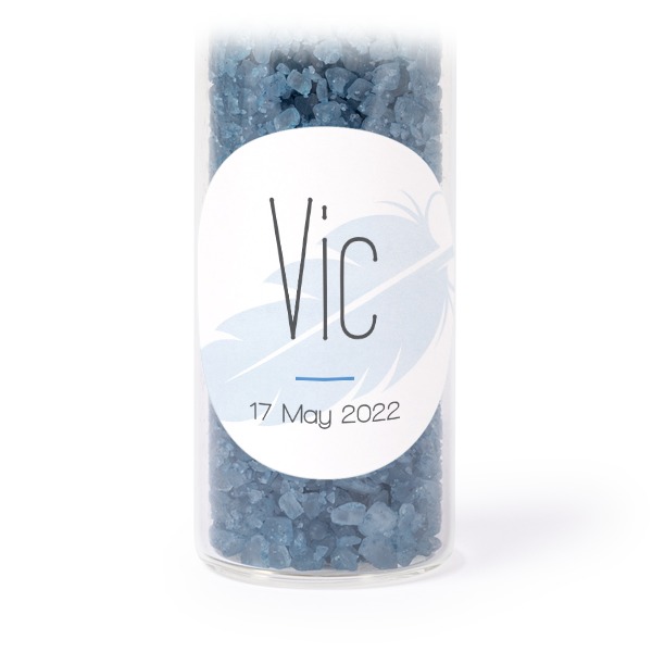 Tube avec sticker rond &amp; sel de bain bleu (lot de 12)