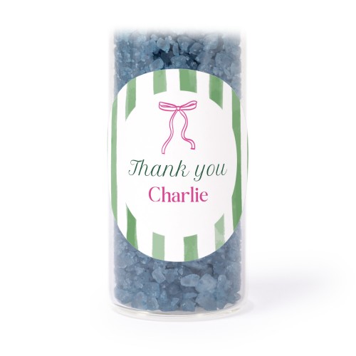 Glazen buisjes met ronde stickers & blauw badzout (set van 12)