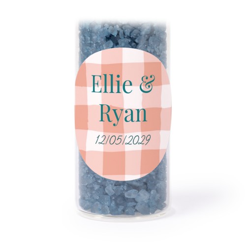 Glass tubes with round stickers & blue bath salt - set of 12