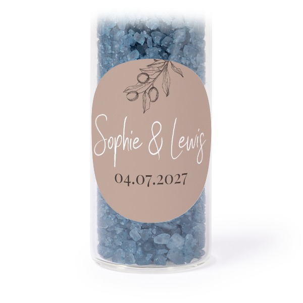 Glazen buisjes met ronde stickers & blauw badzout - set van 12