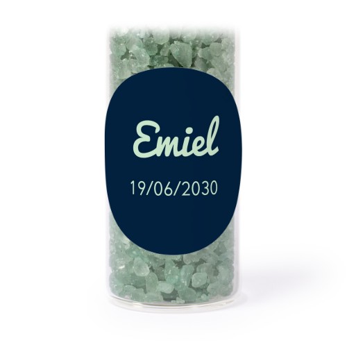 Glazen buisjes met ronde stickers & groen badzout (set van 12) Glazen buisjes met ronde stickers & groen badzout (set van 12)