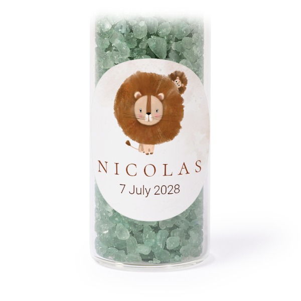 Tube avec sticker rond & sel de bain vert (lot de 12) Tube avec sticker rond & sel de bain vert (lot de 12)