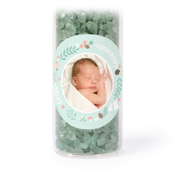 Glasrör med runda klistermärken & grönt badsalt - 12 st