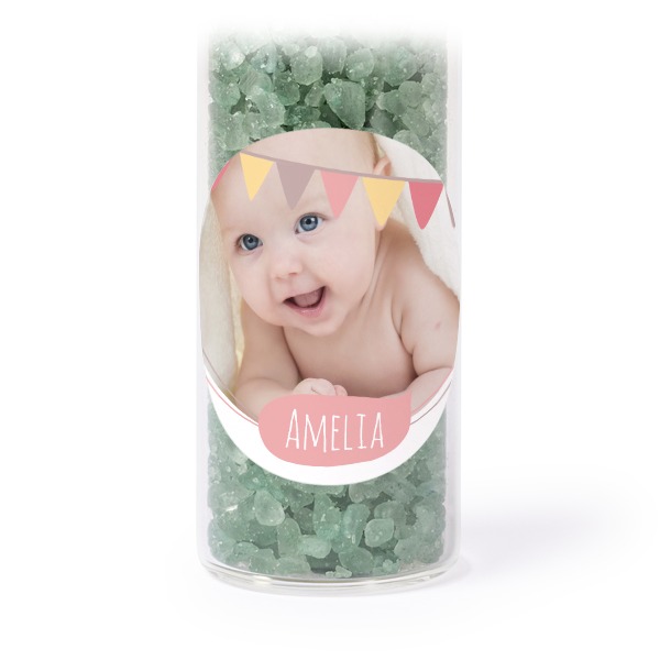 Tube avec sticker rond &amp; sel de bain vert (lot de 12)