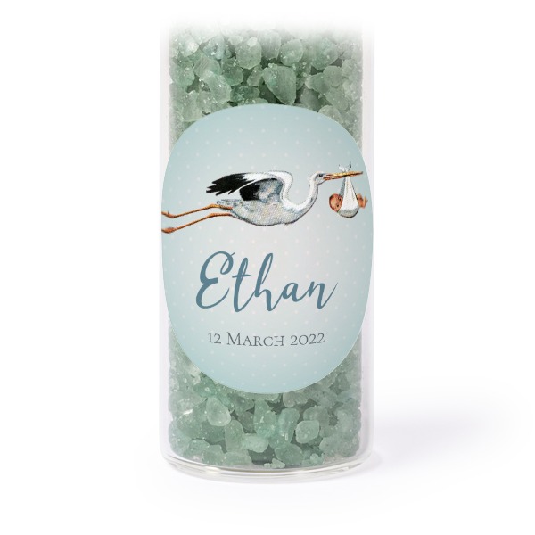 Glasrör med runda klistermärken & grönt badsalt - 12 st