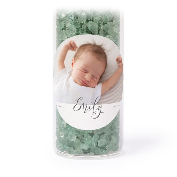Tube avec sticker rond & sel de bain vert (lot de 12)
