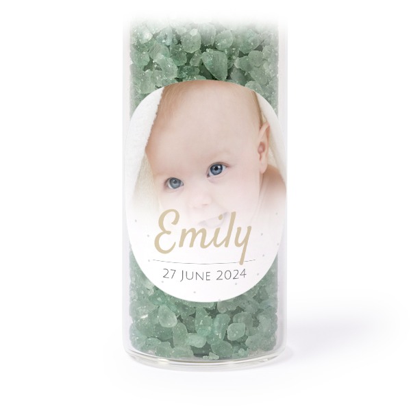 Glassrør med runde klistremerker & grønt badesalt - 12 stk