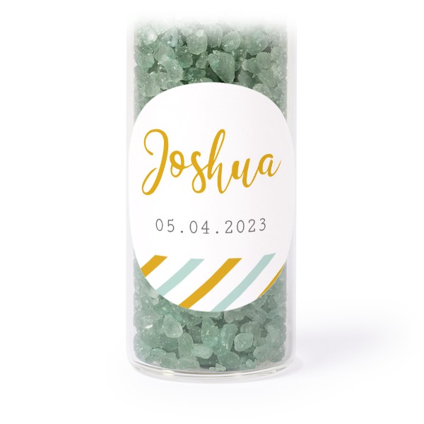 Glassrør med runde klistremerker & grønt badesalt - 12 stk