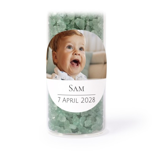 Tube avec sticker rond &amp; sel de bain vert (lot de 12)