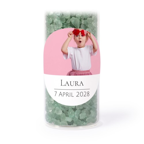Glazen buisjes met ronde stickers & groen badzout (set van 12)