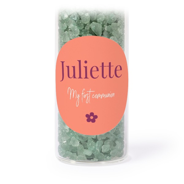 Glazen buisjes met ronde stickers & groen badzout (set van 12)