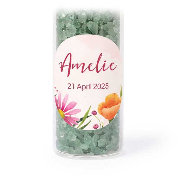 Mini-Glasröhrchen Set mit runden Stickern & Badesalz Grün - 12 Stk.