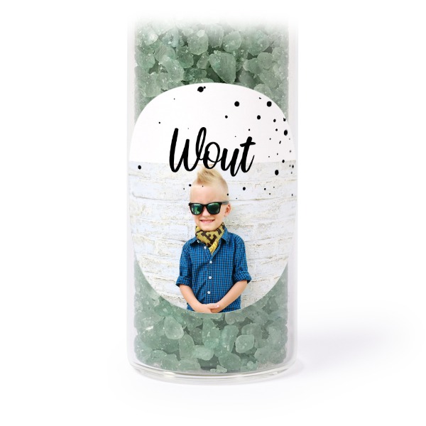 Glasrör med runda klistermärken & grönt badsalt - 12 st