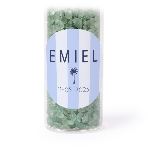 Glazen buisjes met ronde stickers & groen badzout (set van 12)