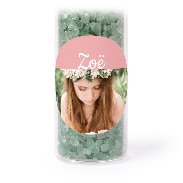 Glazen buisjes met ronde stickers & groen badzout (set van 12) Glazen buisjes met ronde stickers & groen badzout (set van 12)