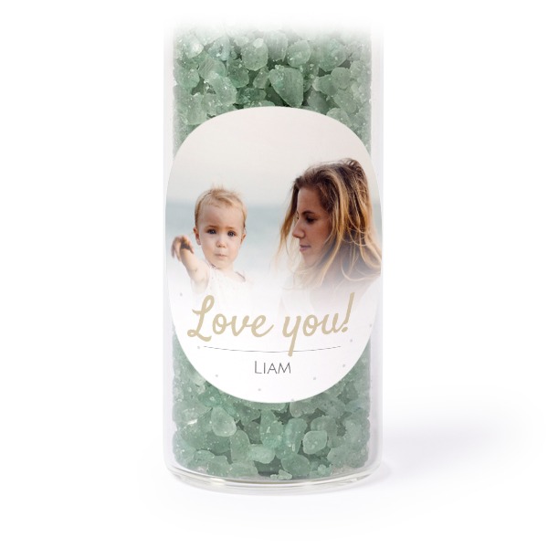 Glasrør med runde klistermærker & grønt badesalt - 12 stk