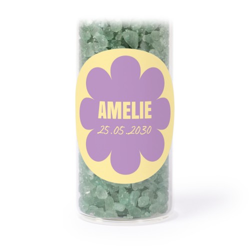 Glazen buisjes met ronde stickers & groen badzout - set van 12