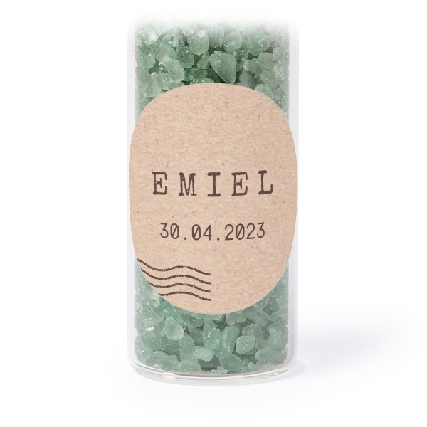 Glasrør med runde klistermærker & grønt badesalt - 12 stk