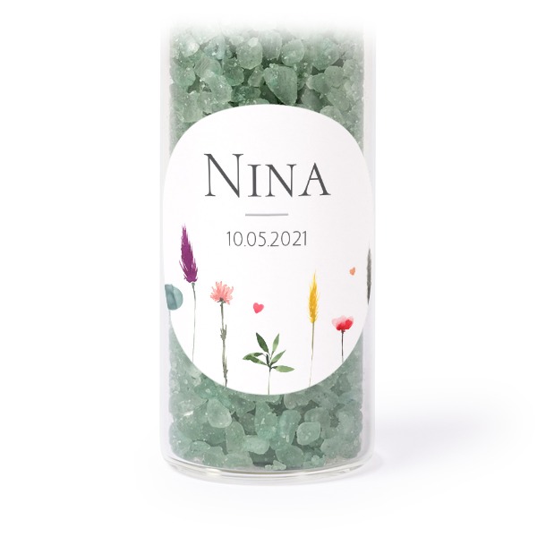 Lasiputki pyöreillä tarroilla & vihreällä kylpysuolalla - 12 kpl