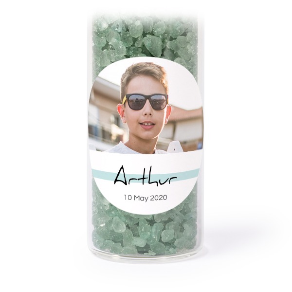 Glasrør med runde klistermærker & grønt badesalt - 12 stk Glasrør med runde klistermærker & grønt badesalt - 12 stk