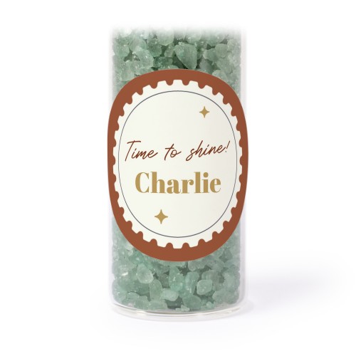 Tube avec sticker rond & sel de bain vert (lot de 12) Tube avec sticker rond & sel de bain vert (lot de 12)