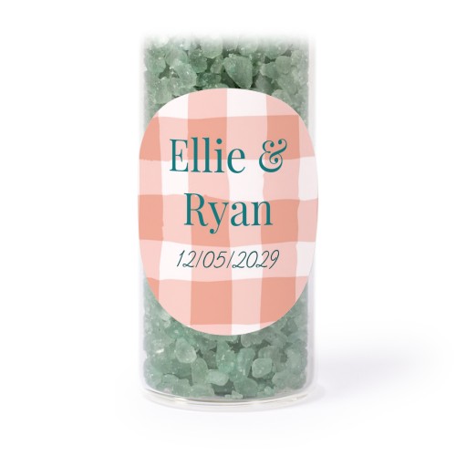 Glass tubes with round stickers & green bath salt - set of 12