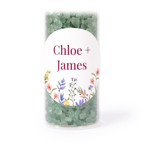 Glass tubes with round stickers & green bath salt - set of 12 Glass tubes with round stickers & green bath salt - set of 12