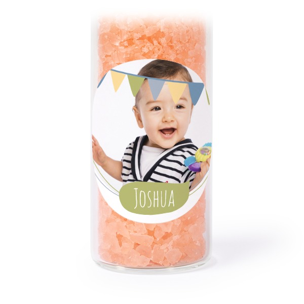 Lasiputki pyöreillä tarroilla & vaaleanpunaisella kylpysuolalla - 12 kpl