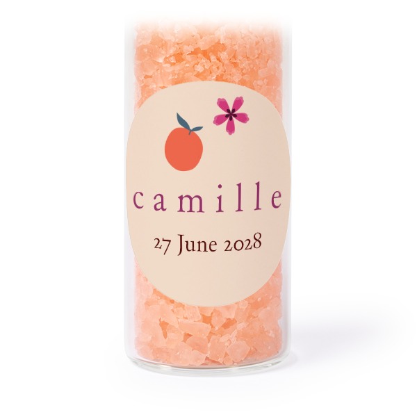 Tube avec sticker rond & sel de bain rose (lot de 12) Tube avec sticker rond & sel de bain rose (lot de 12)