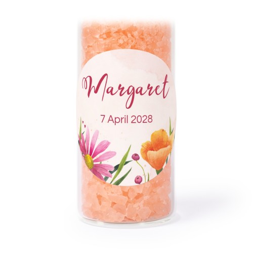 Tube avec sticker rond & sel de bain rose (lot de 12) Tube avec sticker rond & sel de bain rose (lot de 12)