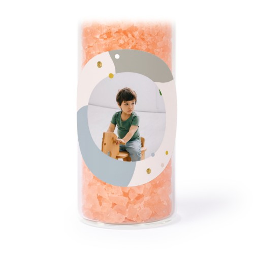 Glass tubes with round stickers & pink bath salt - set of 12