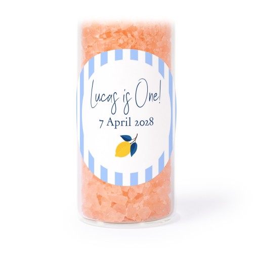 Glazen buisjes met ronde stickers & roze badzout (set van 12)