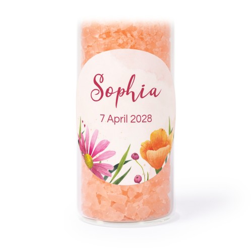 Tube avec sticker rond &amp; sel de bain rose (lot de 12)