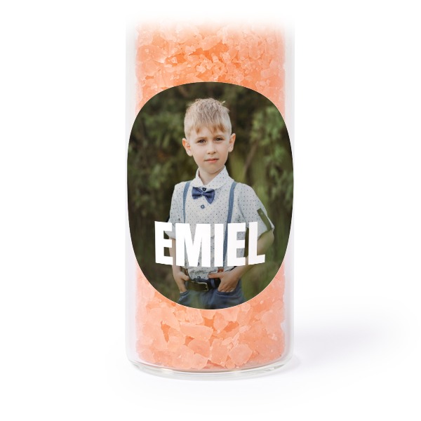 Glazen buisjes met ronde stickers & roze badzout (set van 12)