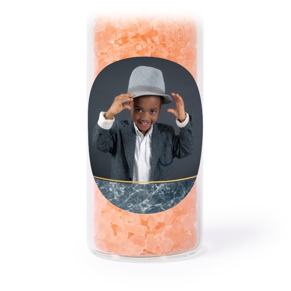 Glazen buisjes met ronde stickers & roze badzout (set van 12)