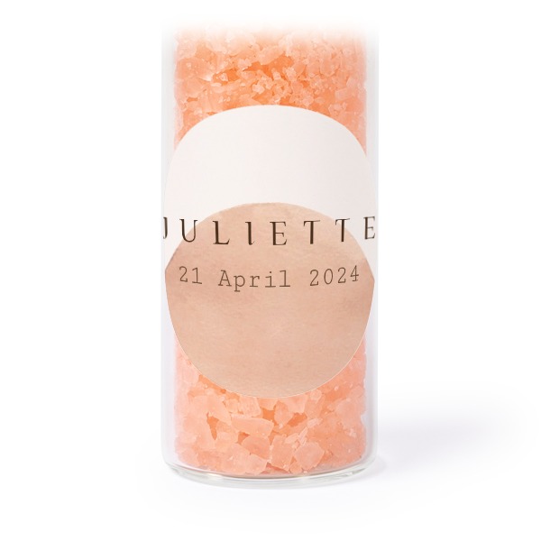 Glazen buisjes met ronde stickers & roze badzout (set van 12)