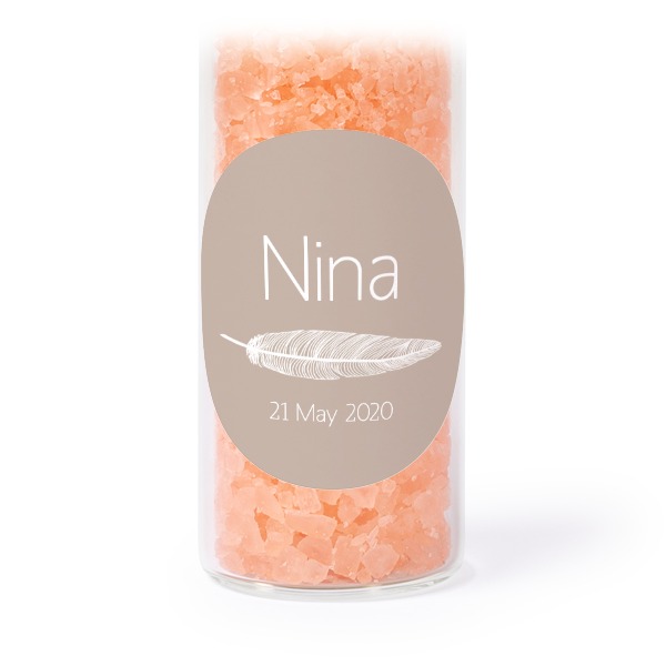 Glass tubes with round stickers & pink bath salt - set of 12